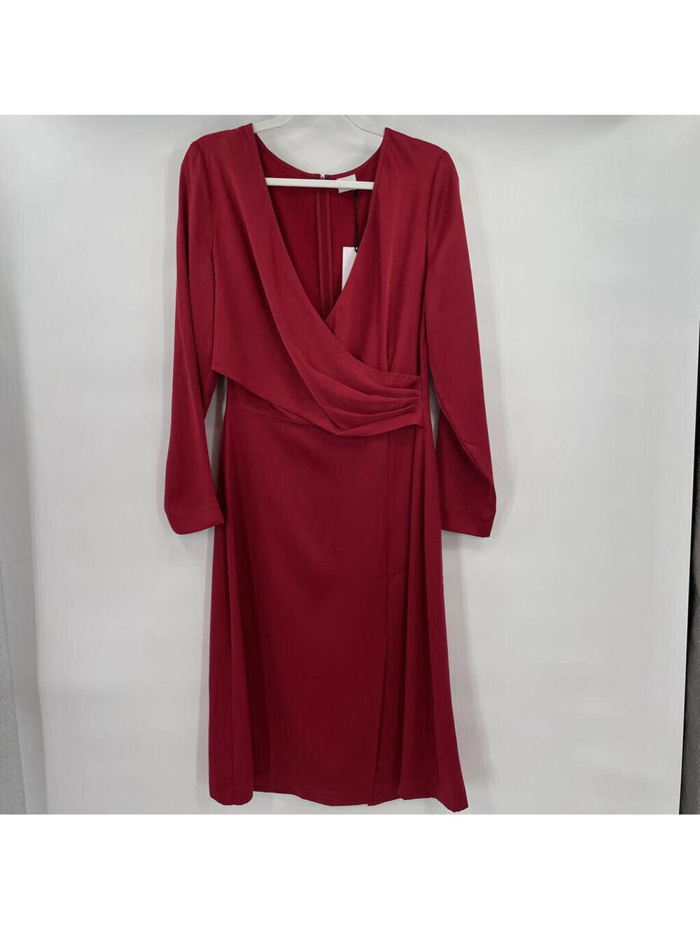 Women's Iris & Ink NWT Splice Front Long Sleeve Dress Red Size 12 MSRP $199